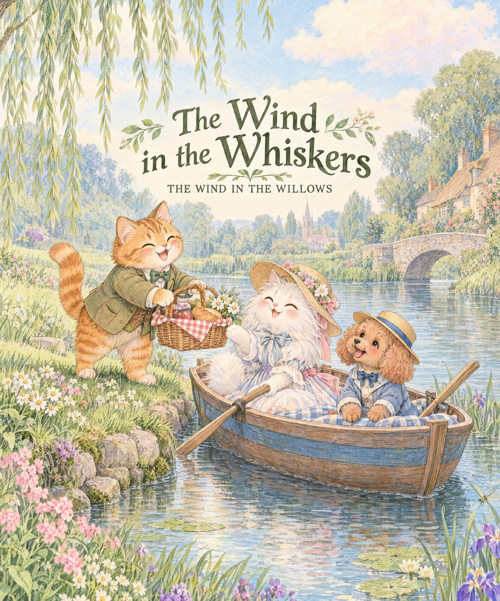The Wind in the Whiskers - longhaired white cat blanket, full design