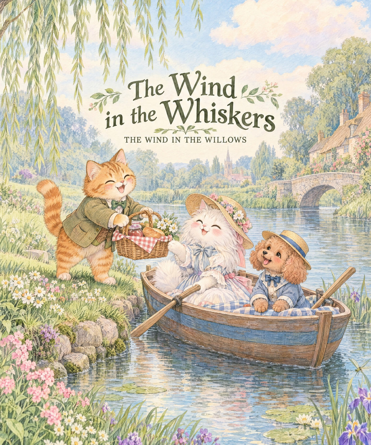 The Wind in the Whiskers - longhaired white cat blanket, full design