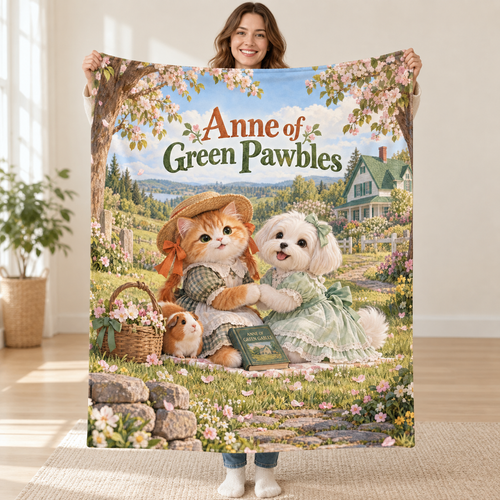 Anne of Green Pawbles - British Longhair cat blanket, held open