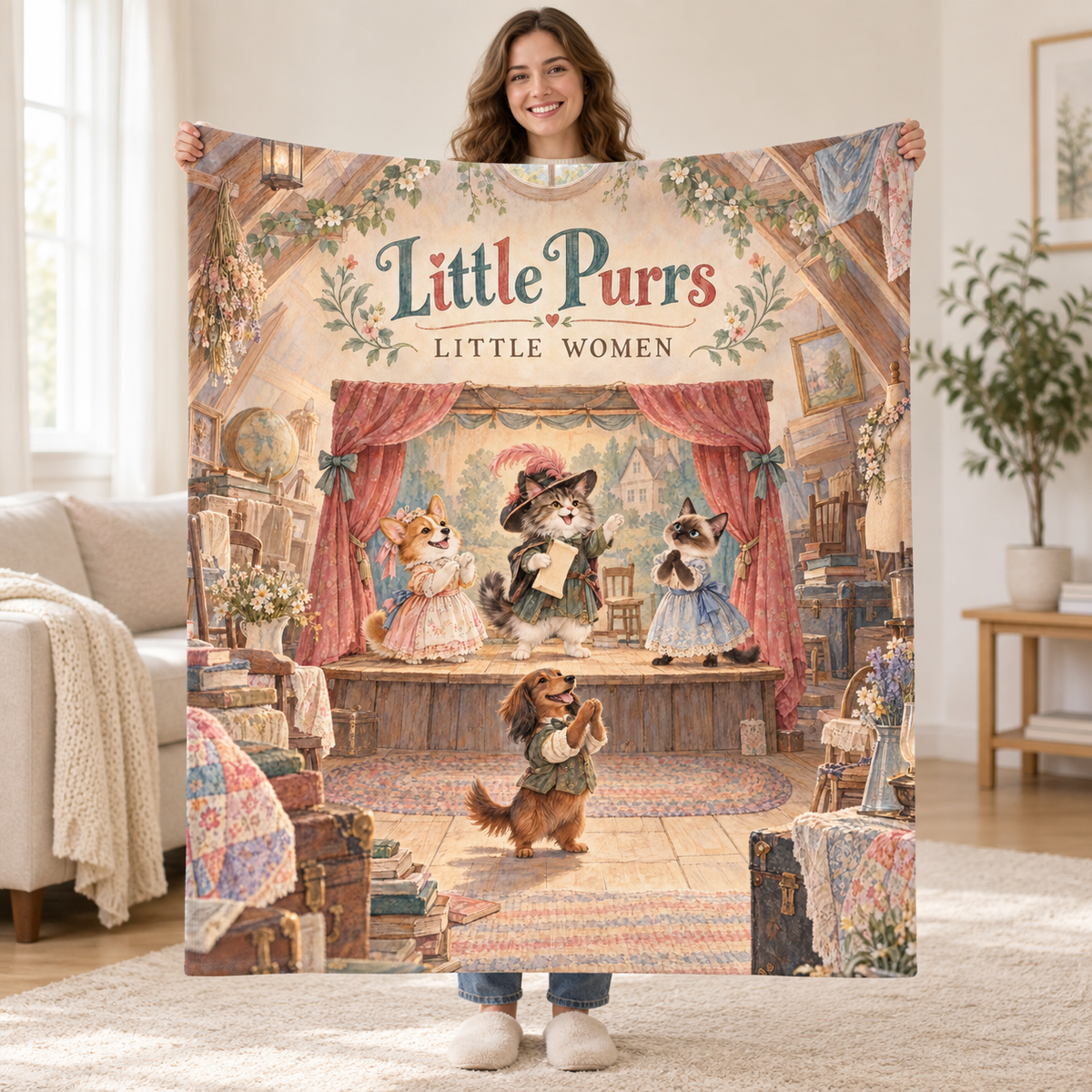 Little Purrs - Norwegian Forest cat blanket, held open