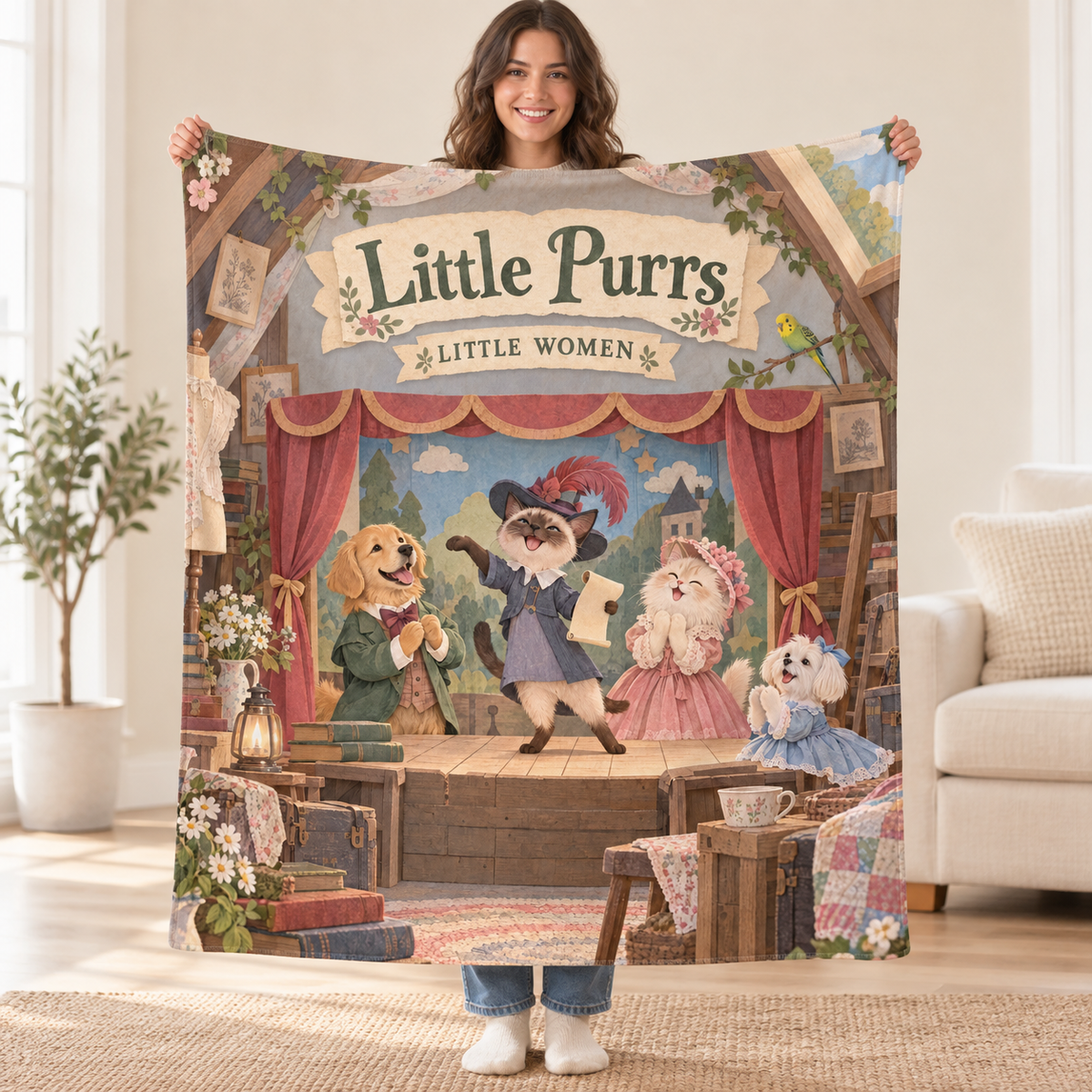 Little Purrs - Siamese cat blanket, held open