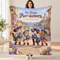 The Three Purr-sketeers - mixed-breed rescue cat blanket, held open