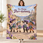 The Three Purr-sketeers - mixed-breed rescue cat blanket, held open