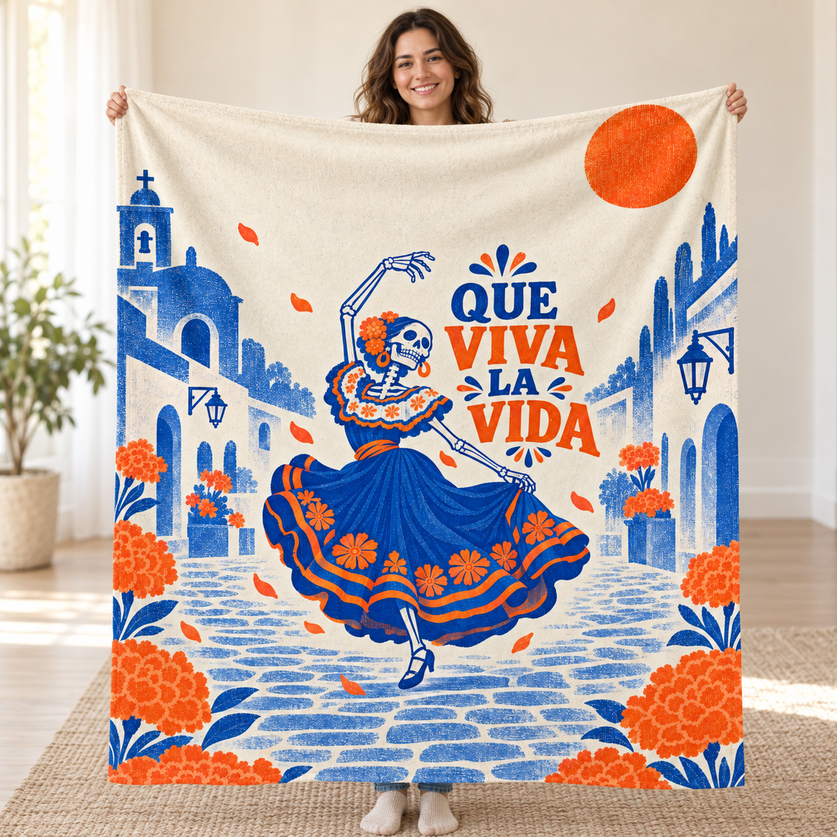 Que Viva la Vida blanket, held open
