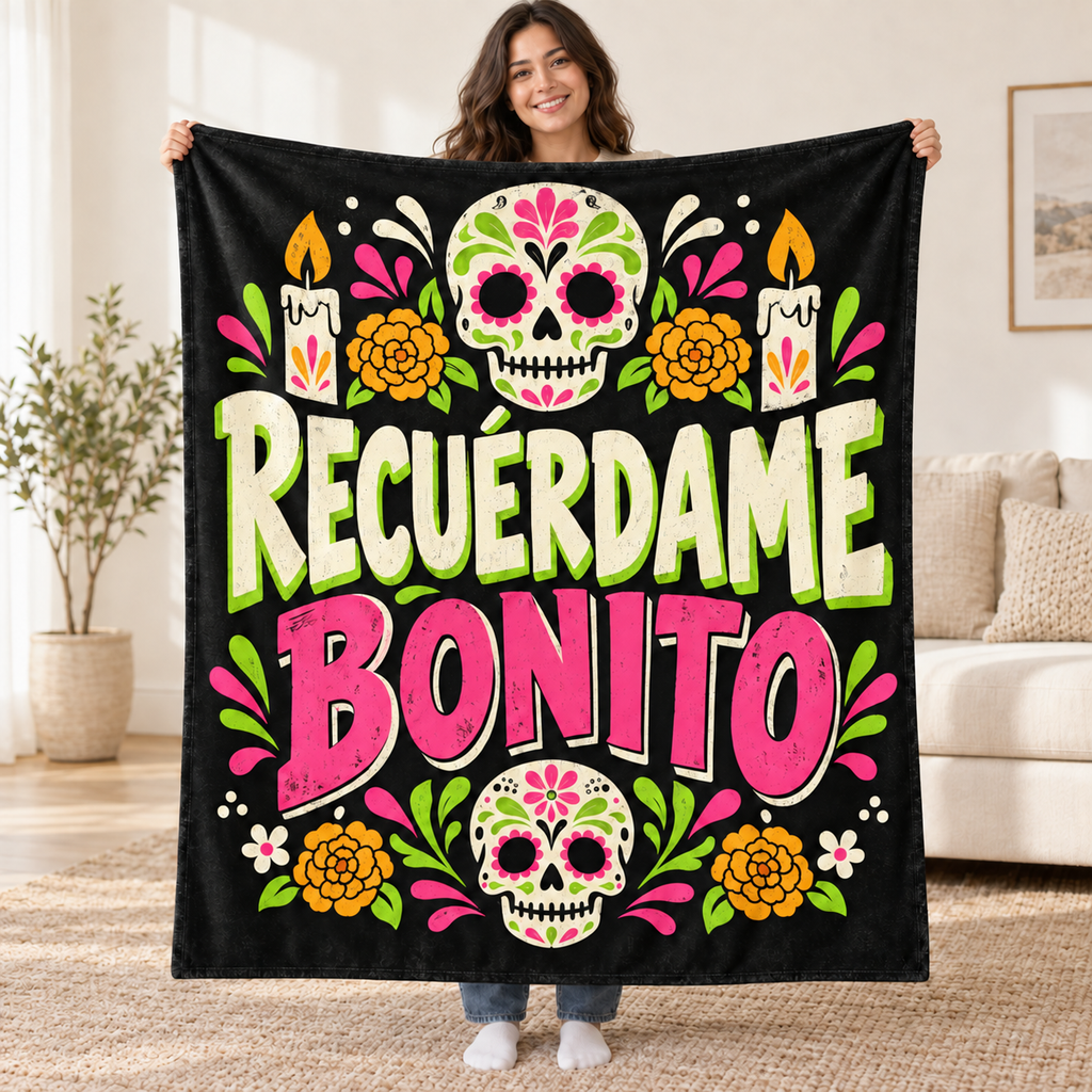 Recuérdame Bonito blanket, held open