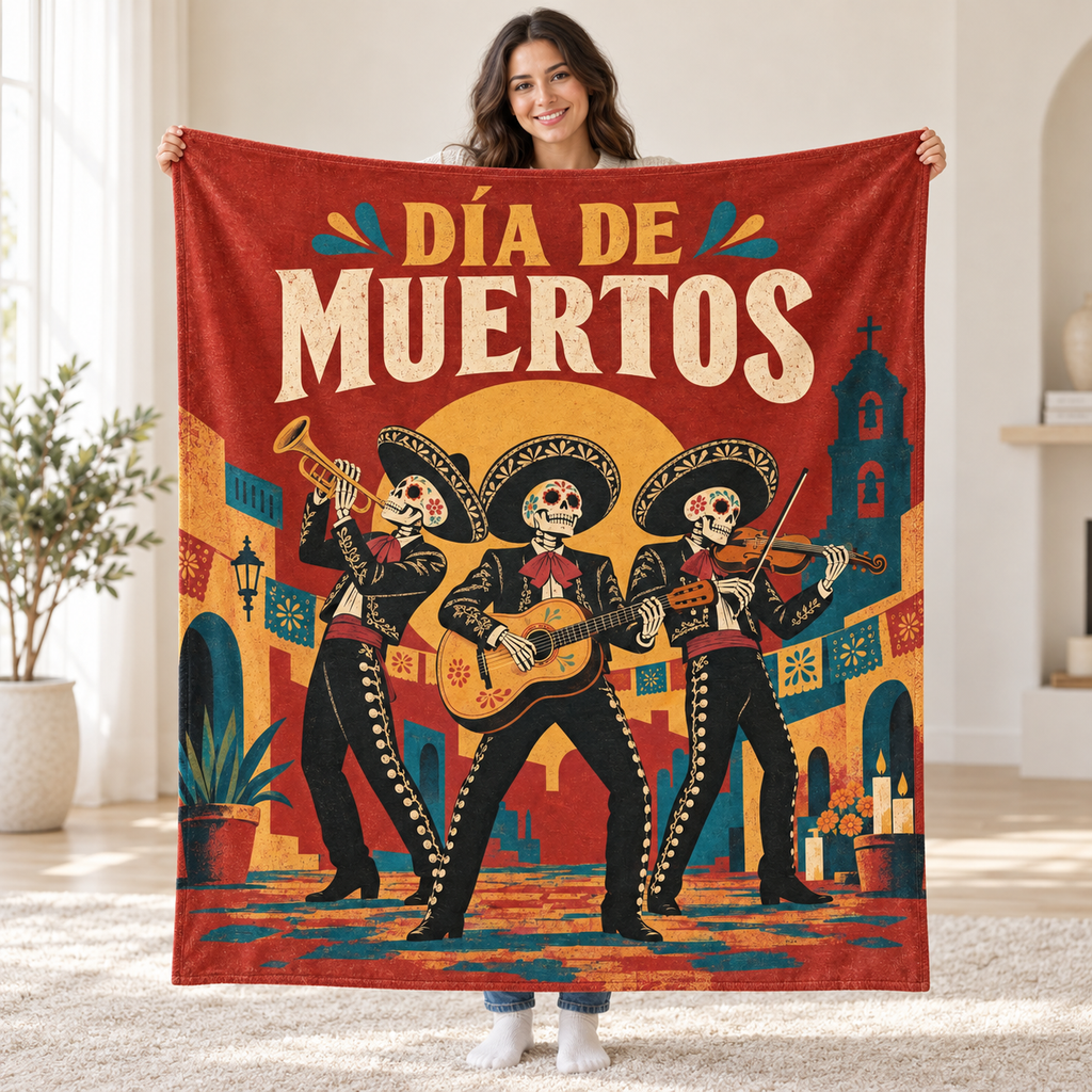 Mariachi Trio blanket, held open