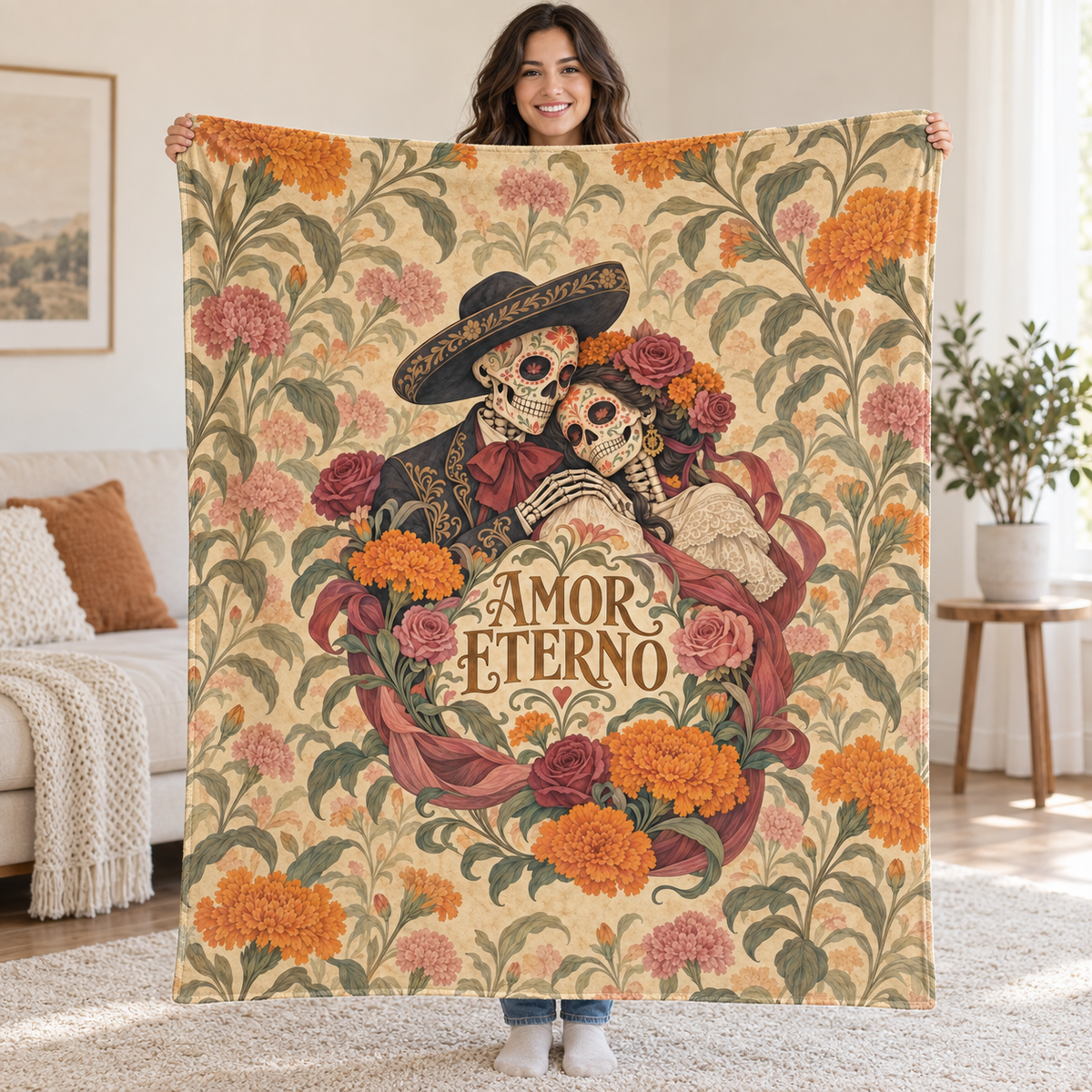 Amor Eterno blanket, held open