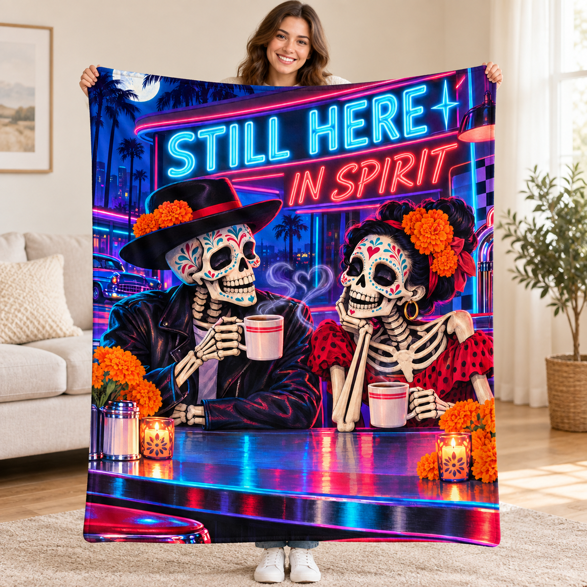 Still Here in Spirit blanket, held open