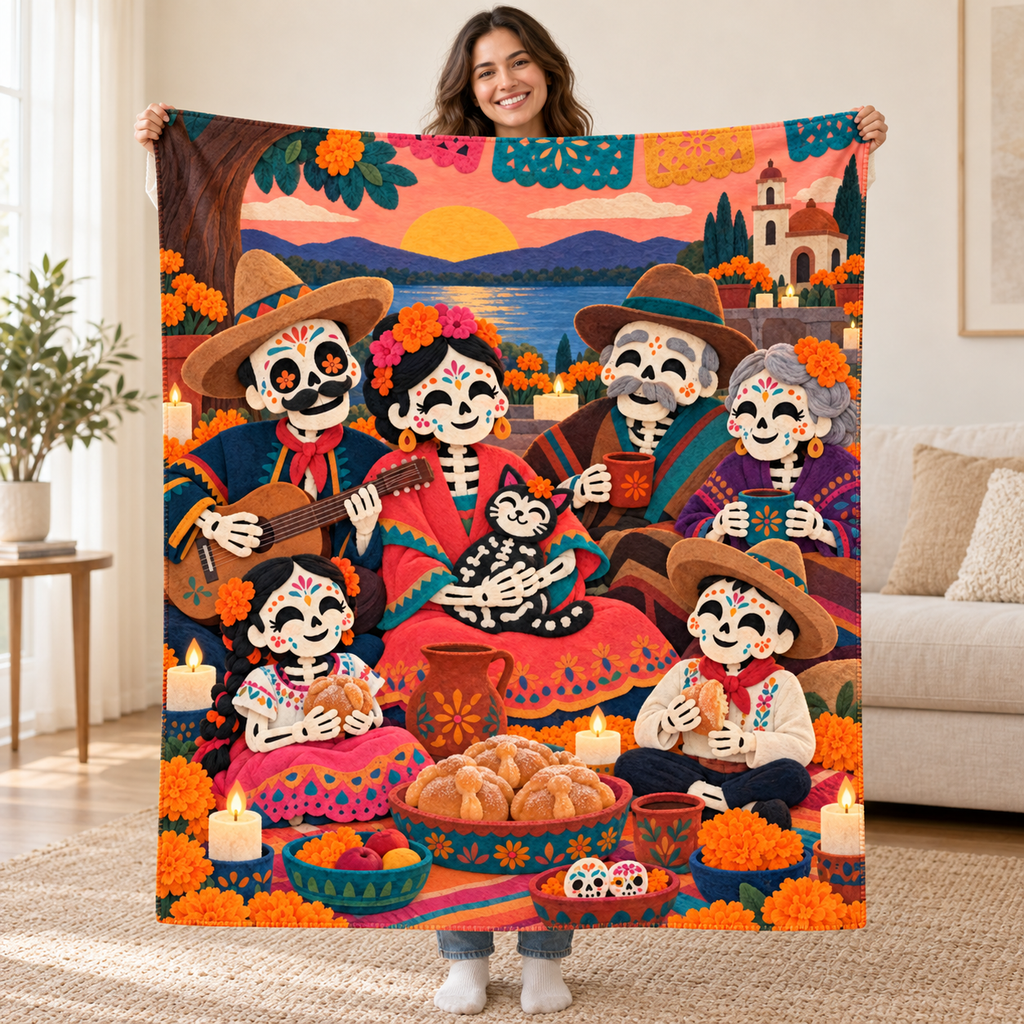 Family Gathering blanket, held open