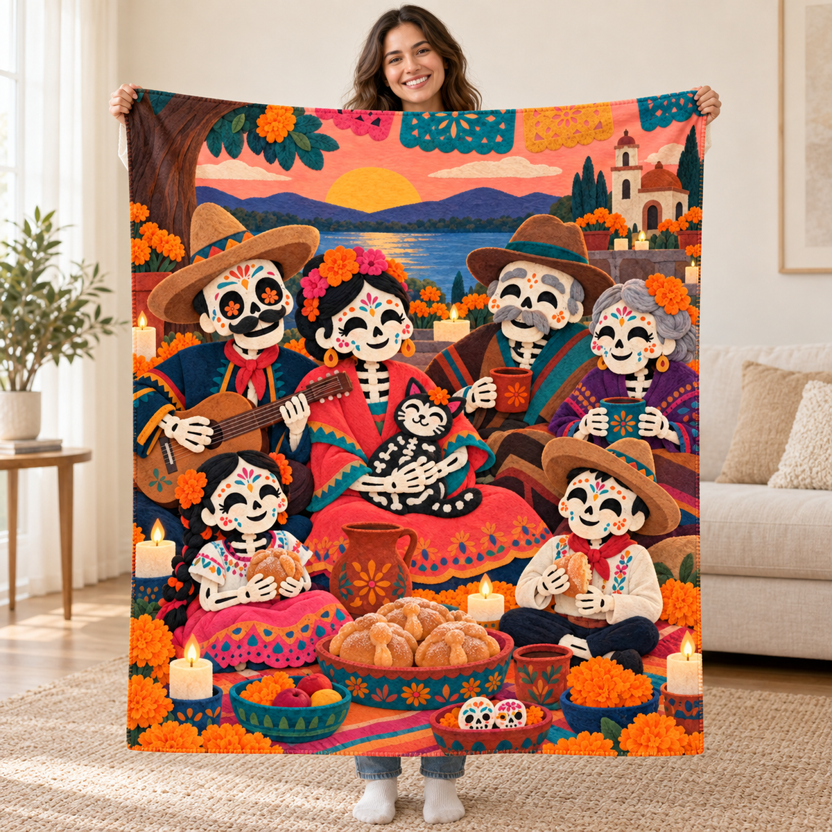Family Gathering blanket, held open