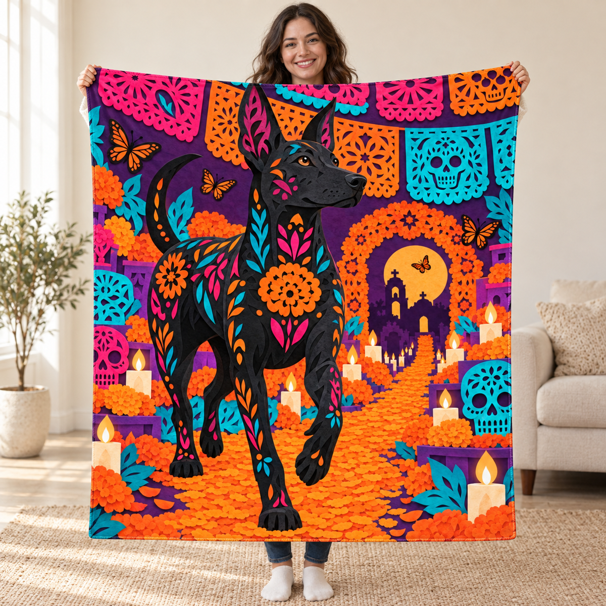 Paper Flower Xolo blanket, held open