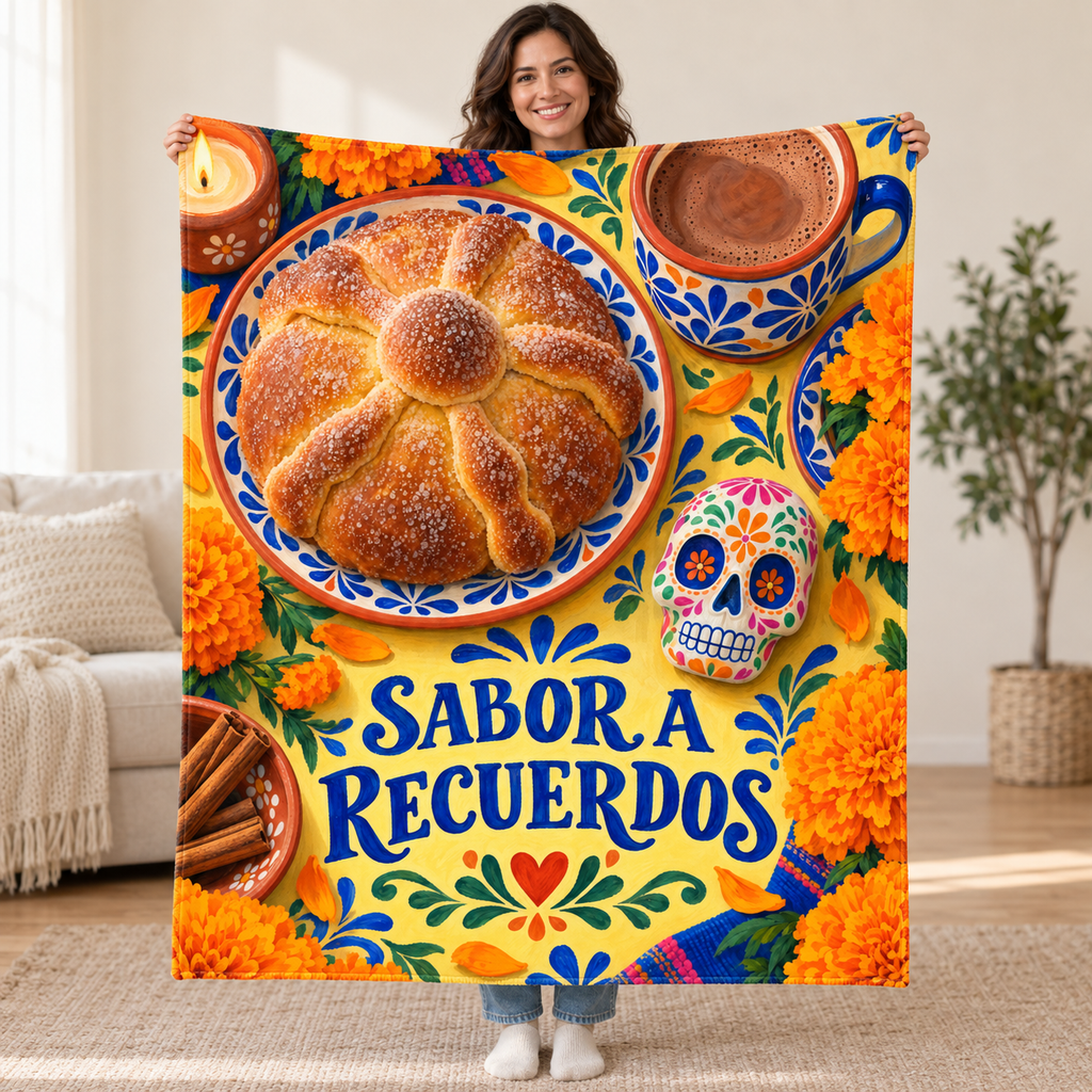 Sabor a Recuerdos blanket, held open
