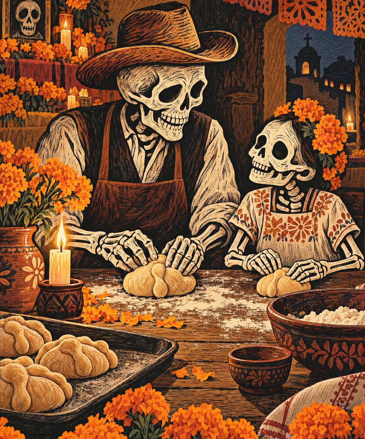 Baking Pan de Muerto blanket, full design
