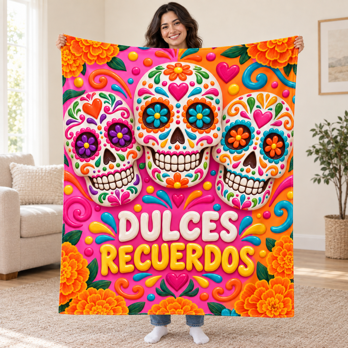 Dulces Recuerdos blanket, held open