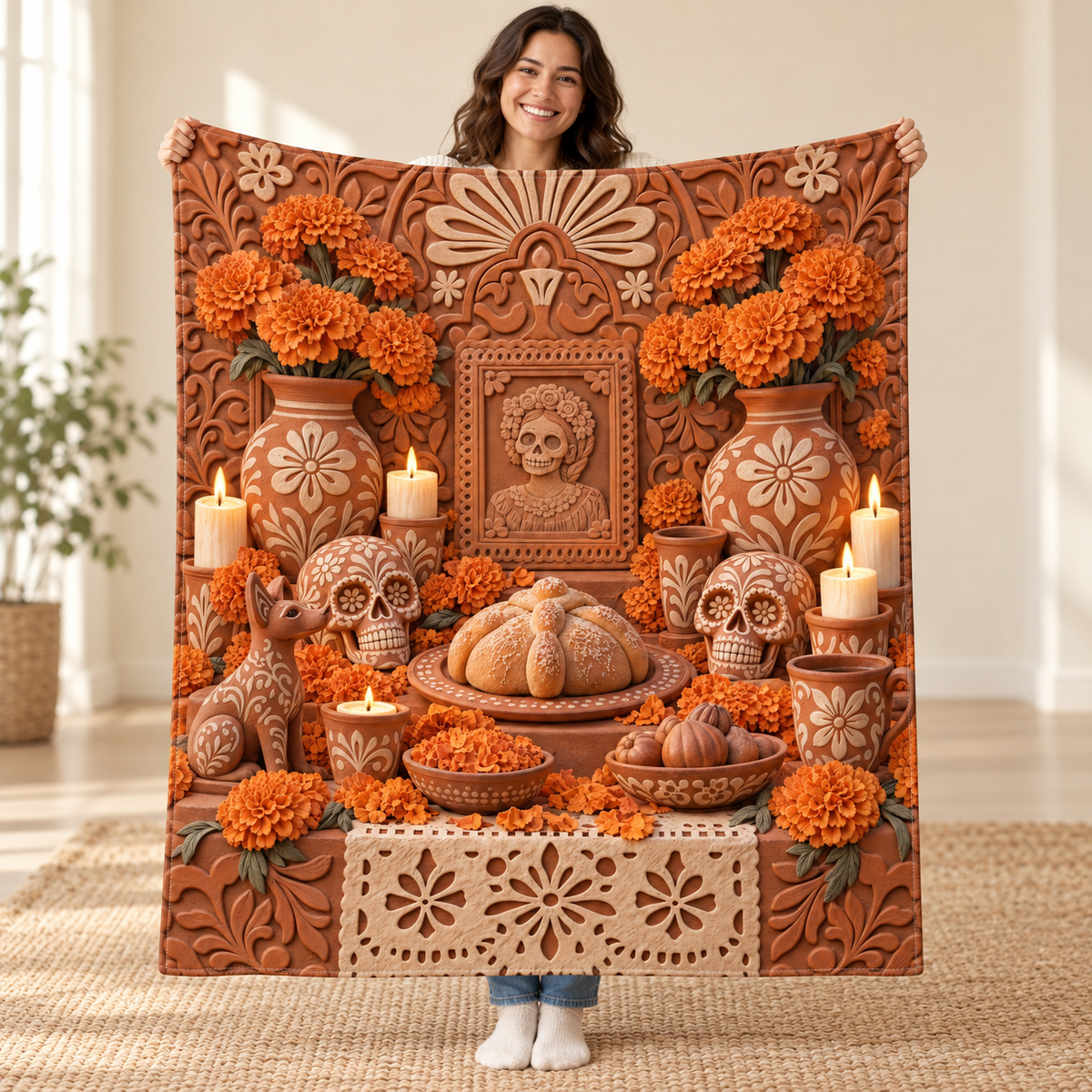 Clay Ofrenda blanket, held open