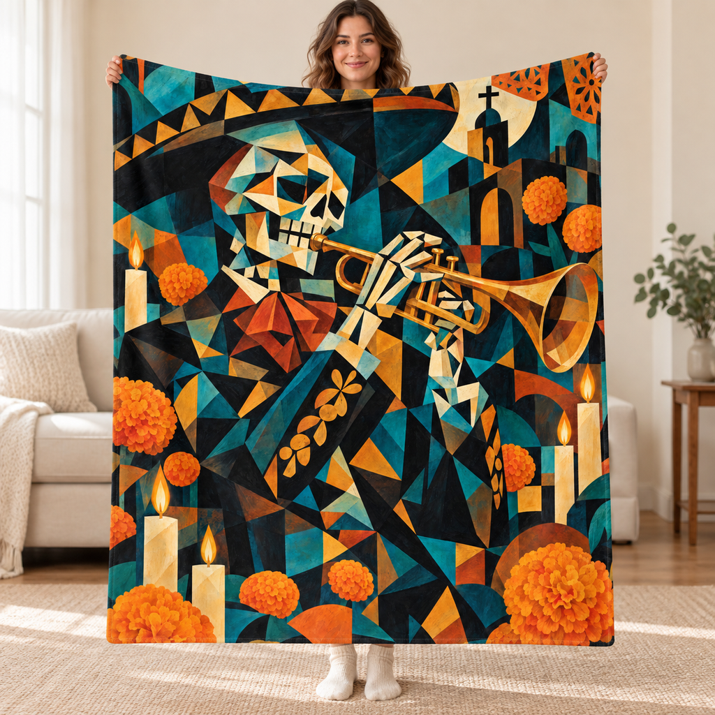Cubist Trumpet blanket, held open