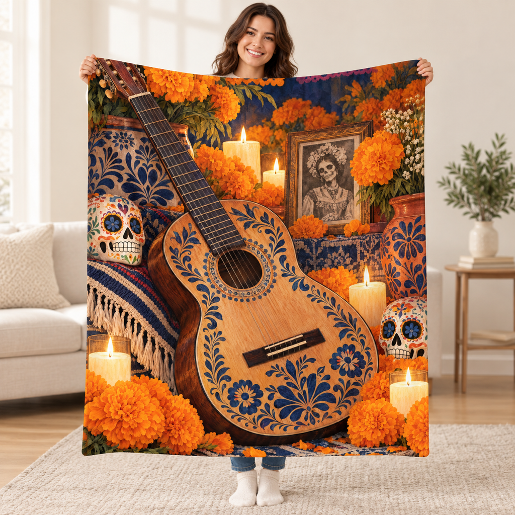 Guitar Ofrenda blanket, held open