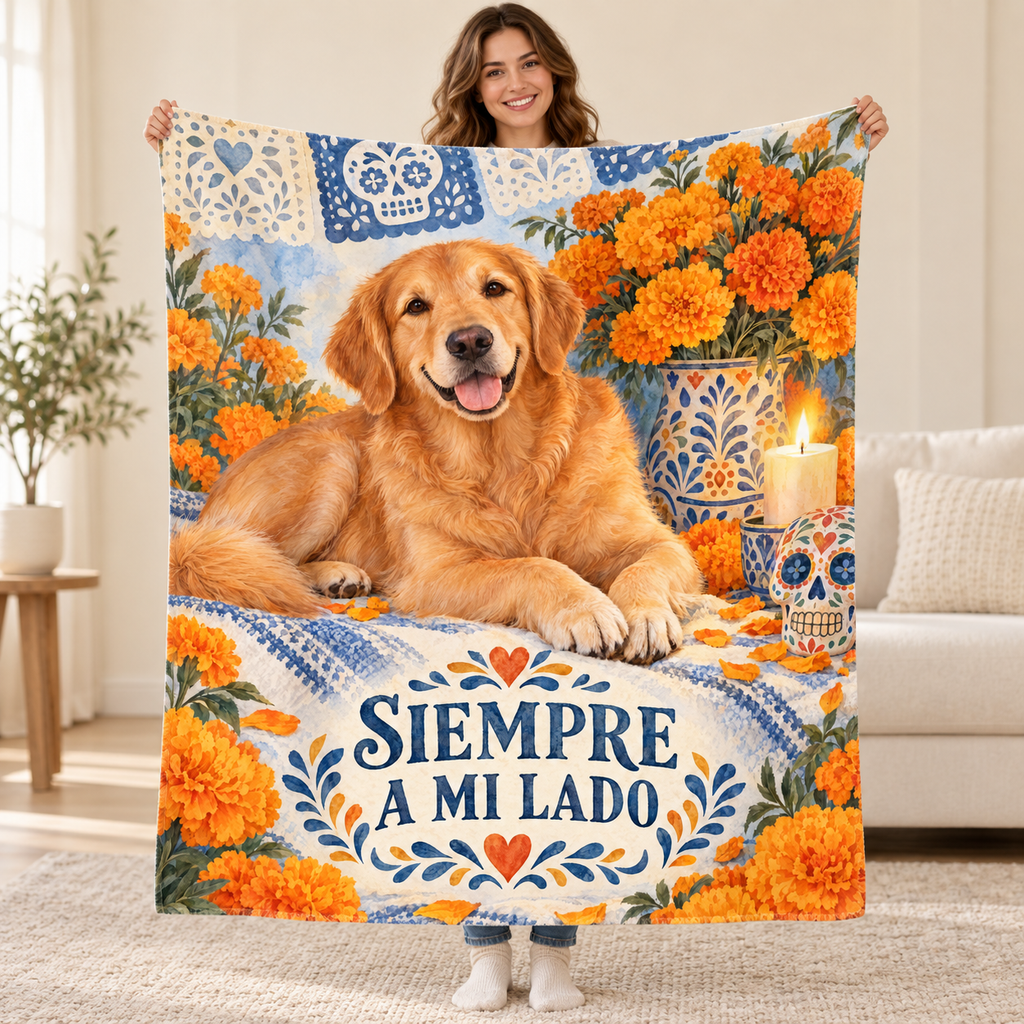 Siempre a Mi Lado blanket, held open