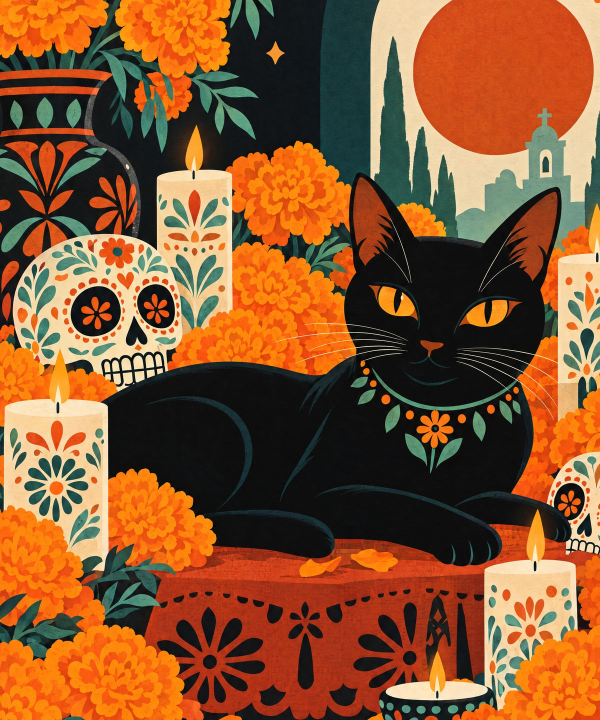 Black Cat Ofrenda blanket, full design