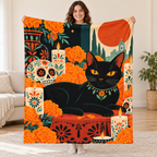 Black Cat Ofrenda blanket, held open
