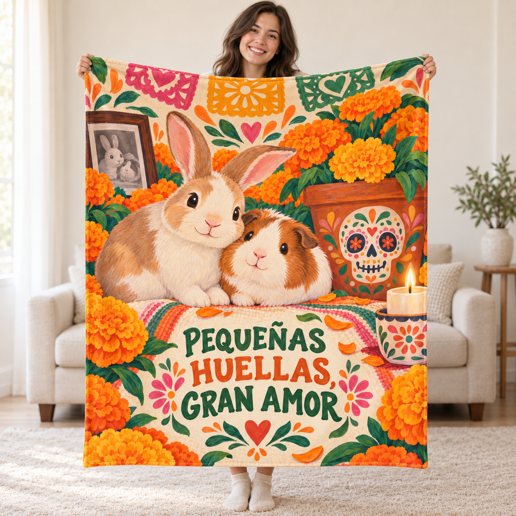 Pequeñas Huellas, Gran Amor blanket, held open