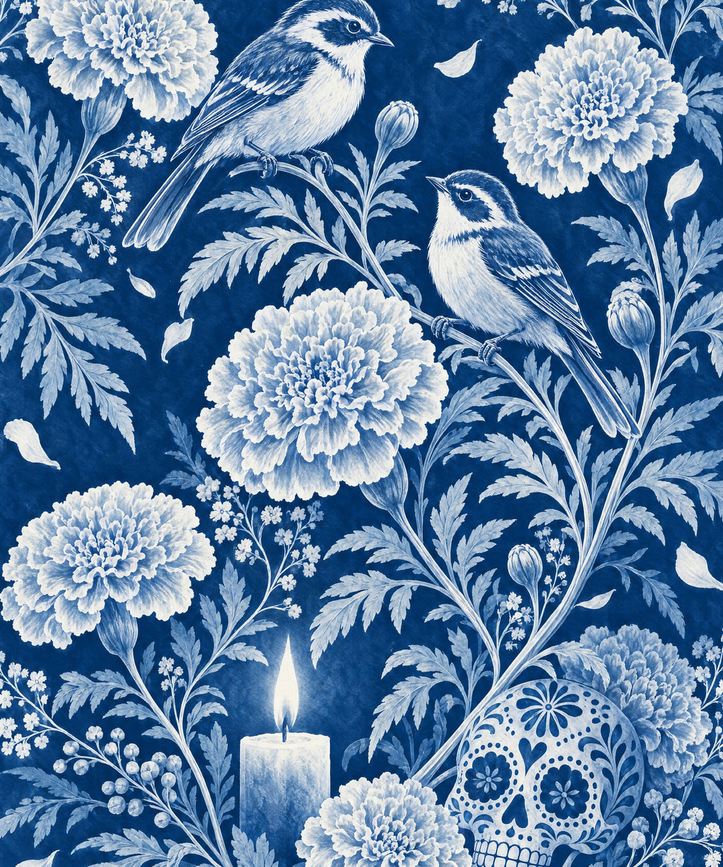 Blue Birds and Marigolds blanket, full design