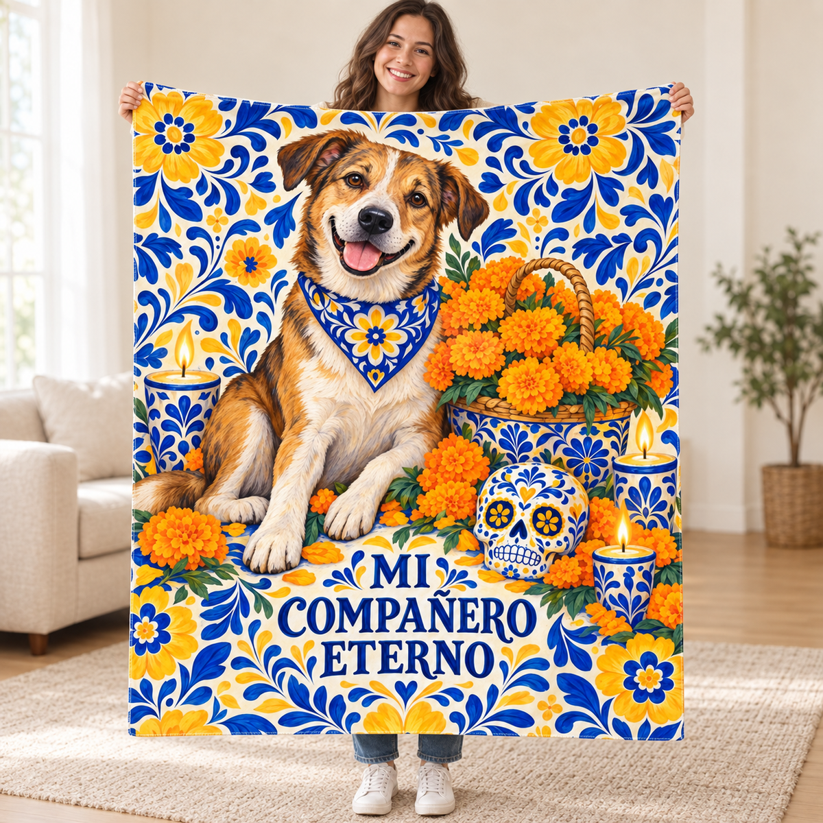 Mi Compañero Eterno blanket, held open