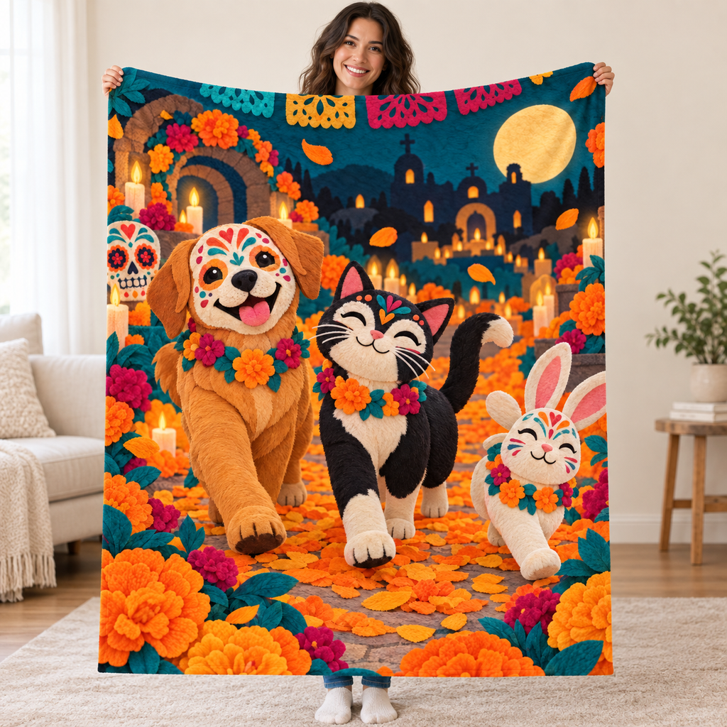 Pet Parade blanket, held open