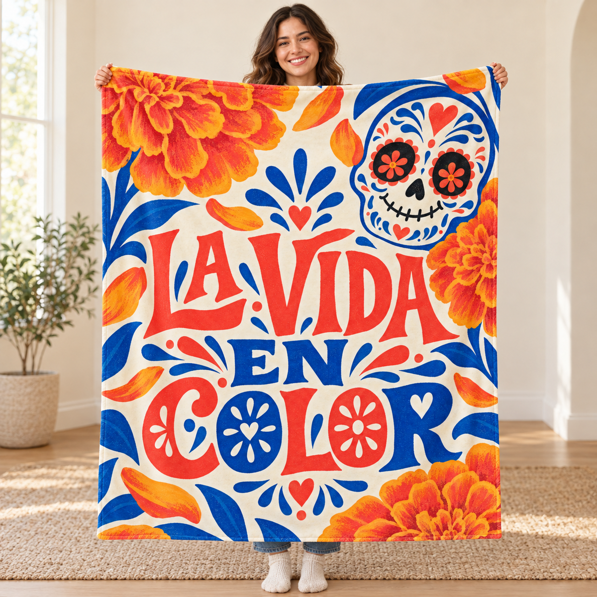 La Vida en Color blanket, held open