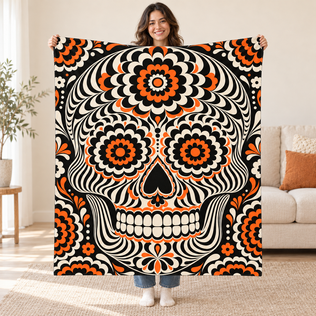 Op-Art Calavera blanket, held open