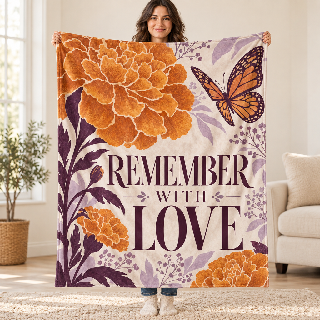 Remember with Love blanket, held open