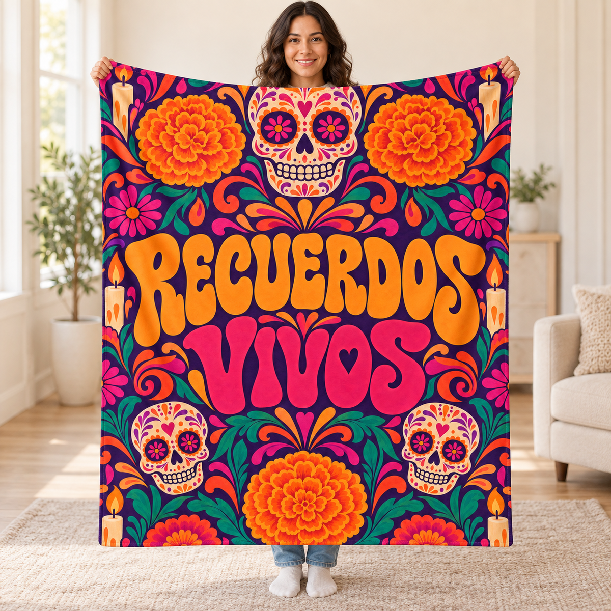 Recuerdos Vivos blanket, held open