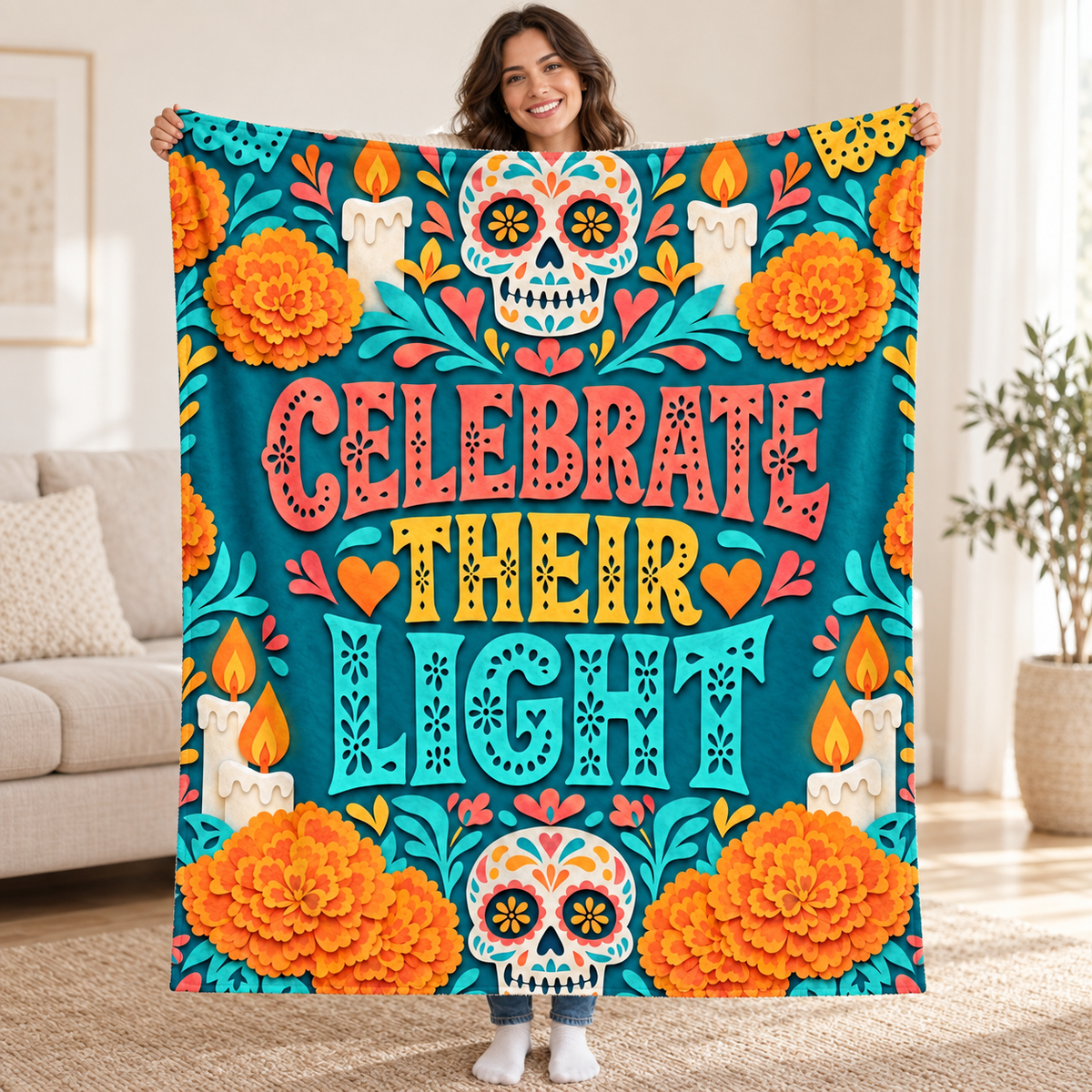 Celebrate Their Light blanket, held open