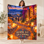 Siempre Hay un Camino blanket, held open