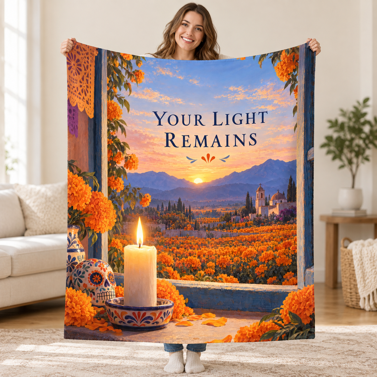 Your Light Remains blanket, held open