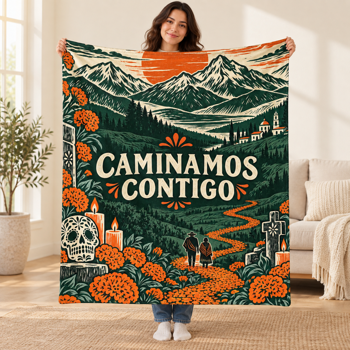 Caminamos Contigo blanket, held open