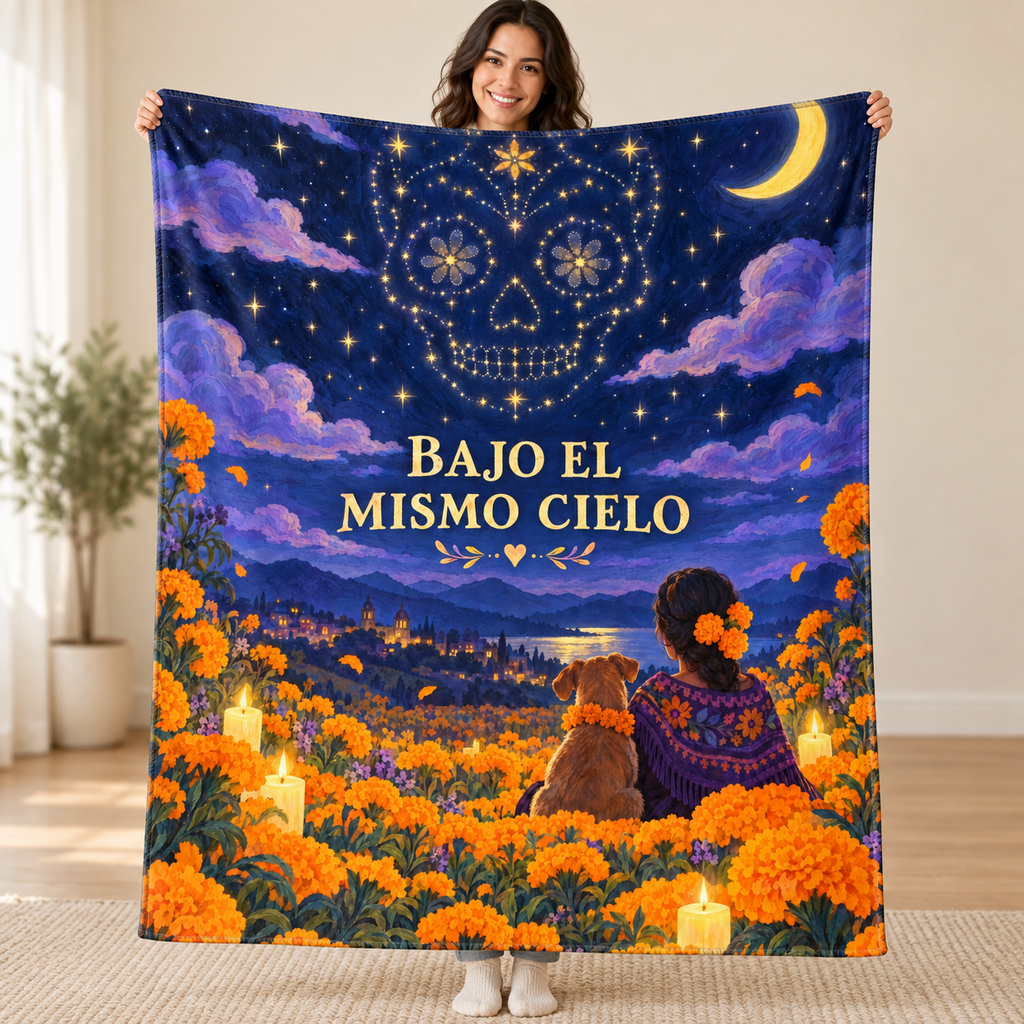Bajo el Mismo Cielo blanket, held open