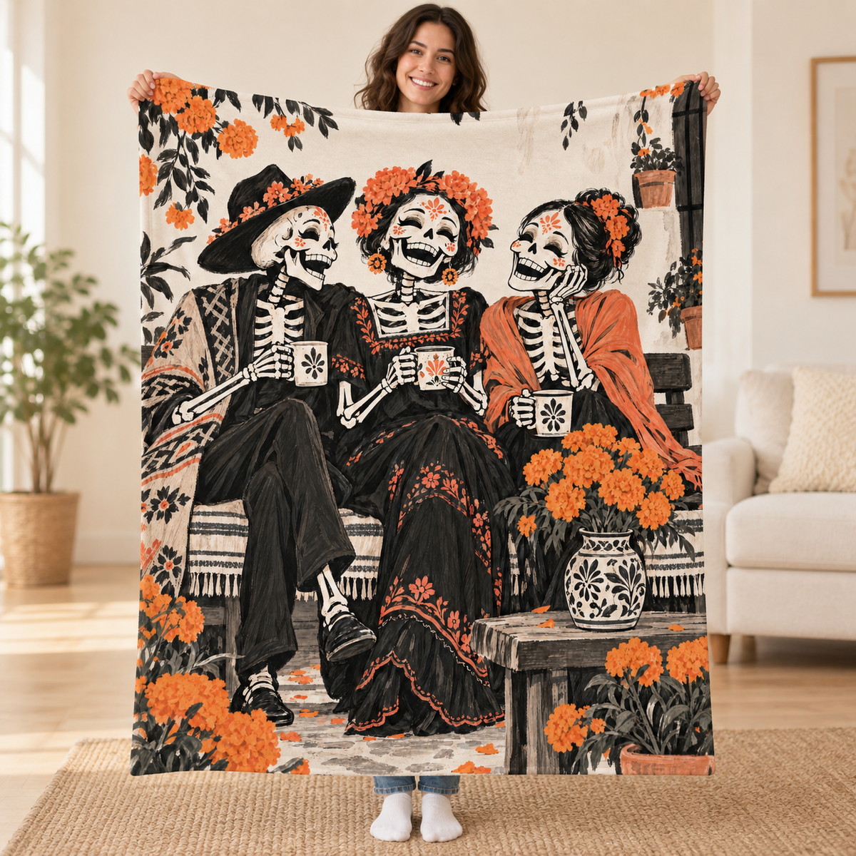 Three Friends blanket, held open