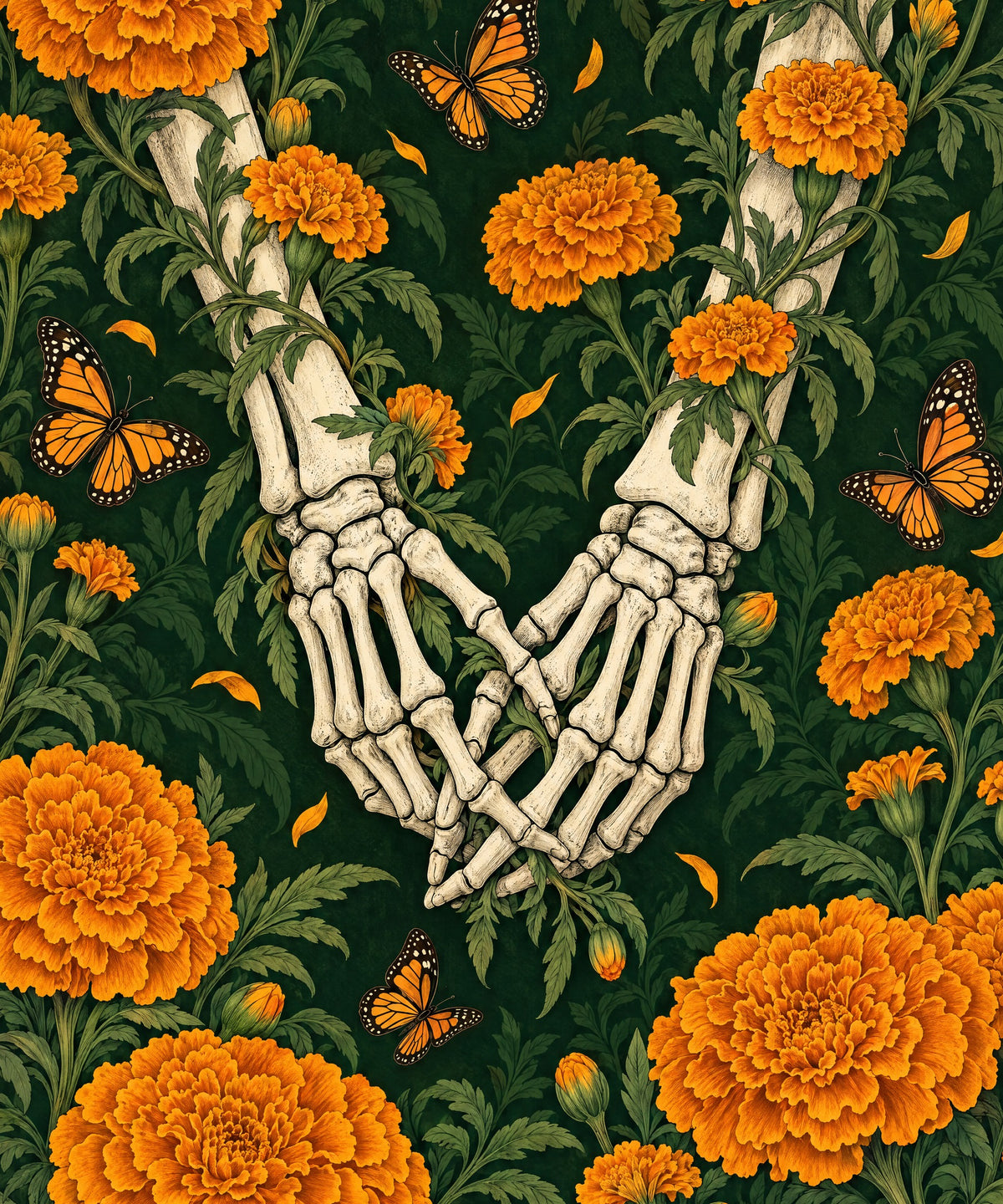 Hands Among Marigolds blanket, full design