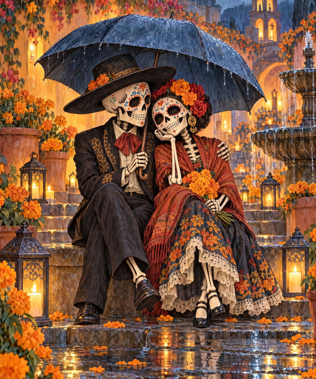 Umbrella in the Rain blanket, full design