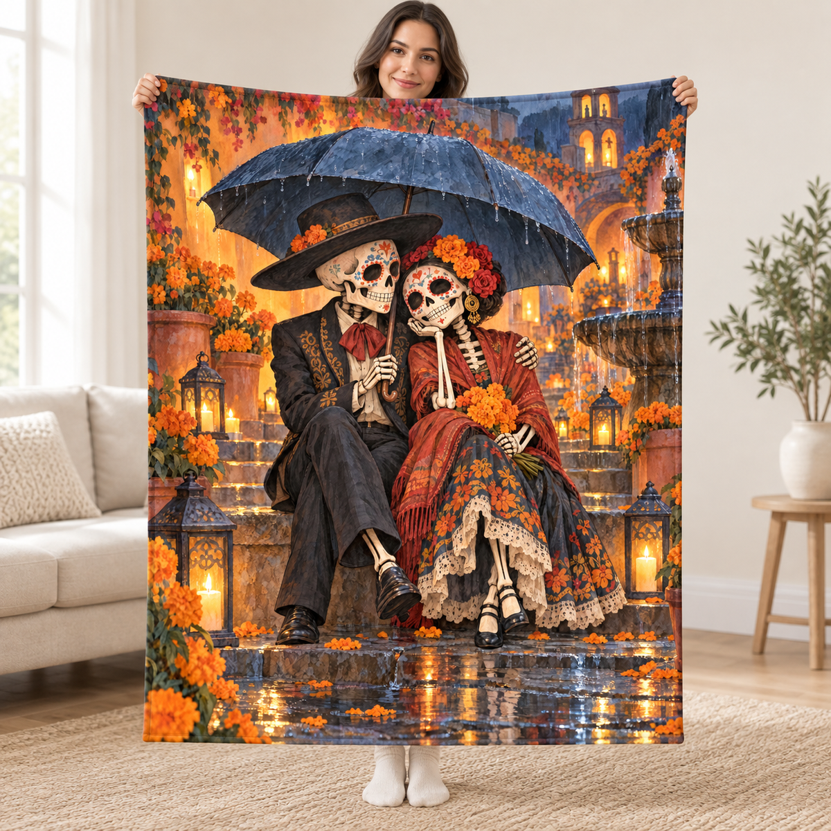 Umbrella in the Rain blanket, held open