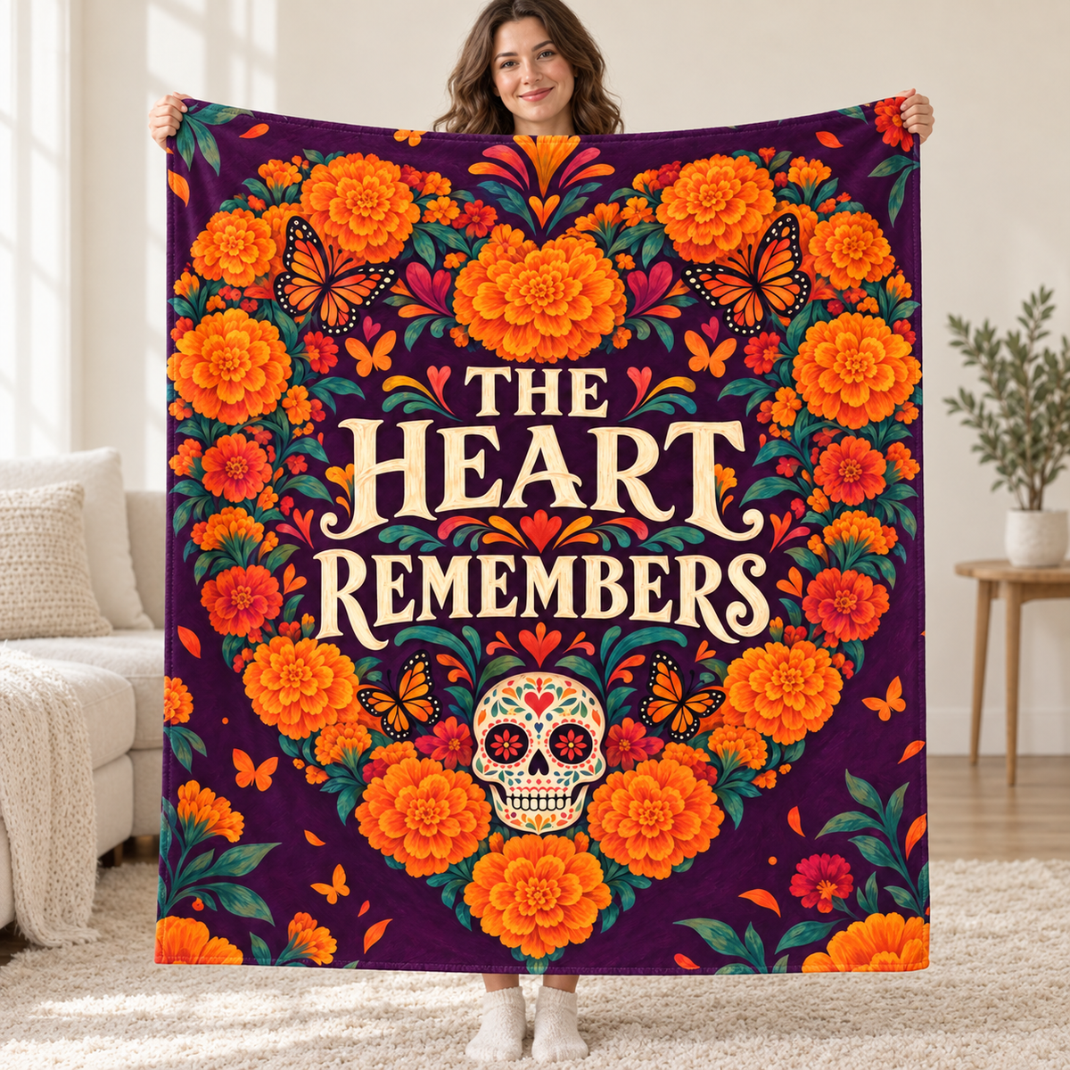The Heart Remembers blanket, held open