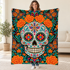 Beaded Calavera blanket, held open