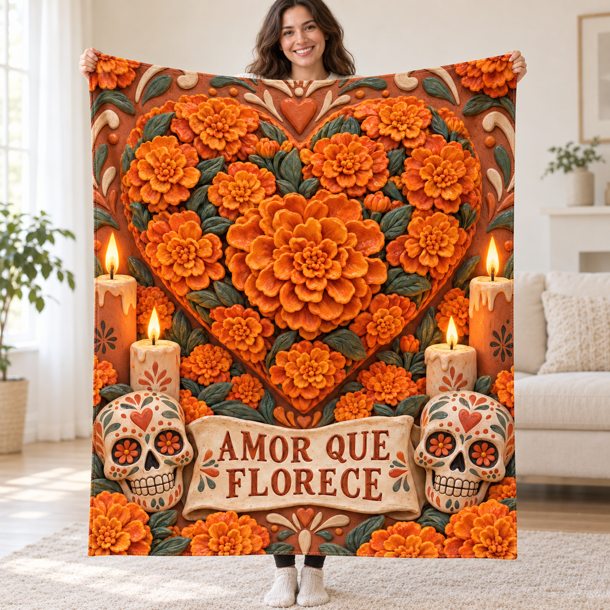 Amor que Florece blanket, held open