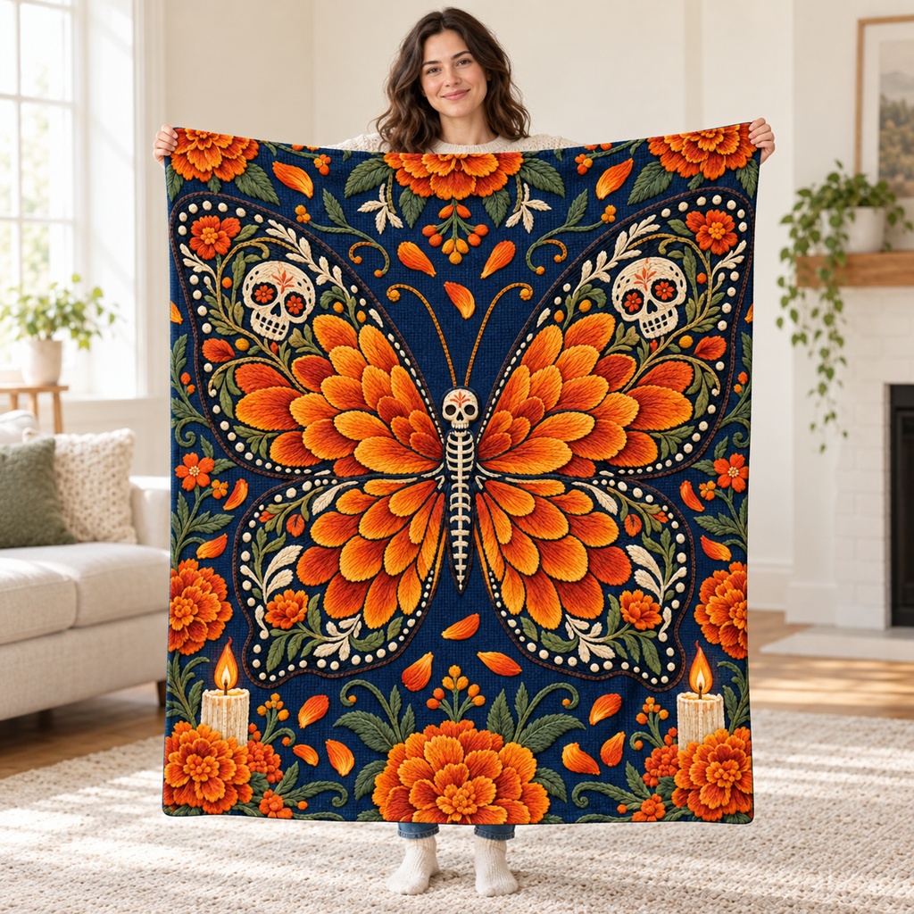 Marigold Butterfly blanket, held open