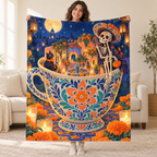 Teacup Plaza blanket, held open