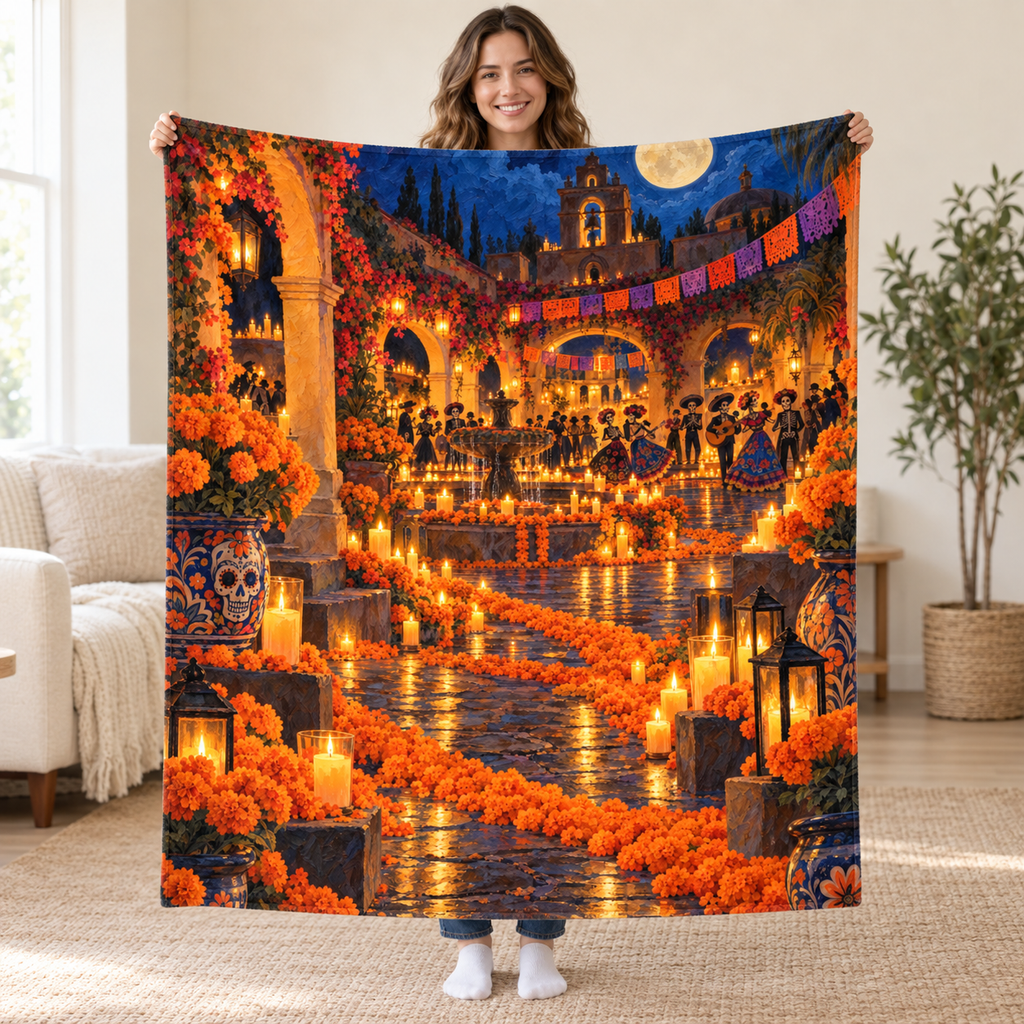 Candlelit Plaza blanket, held open