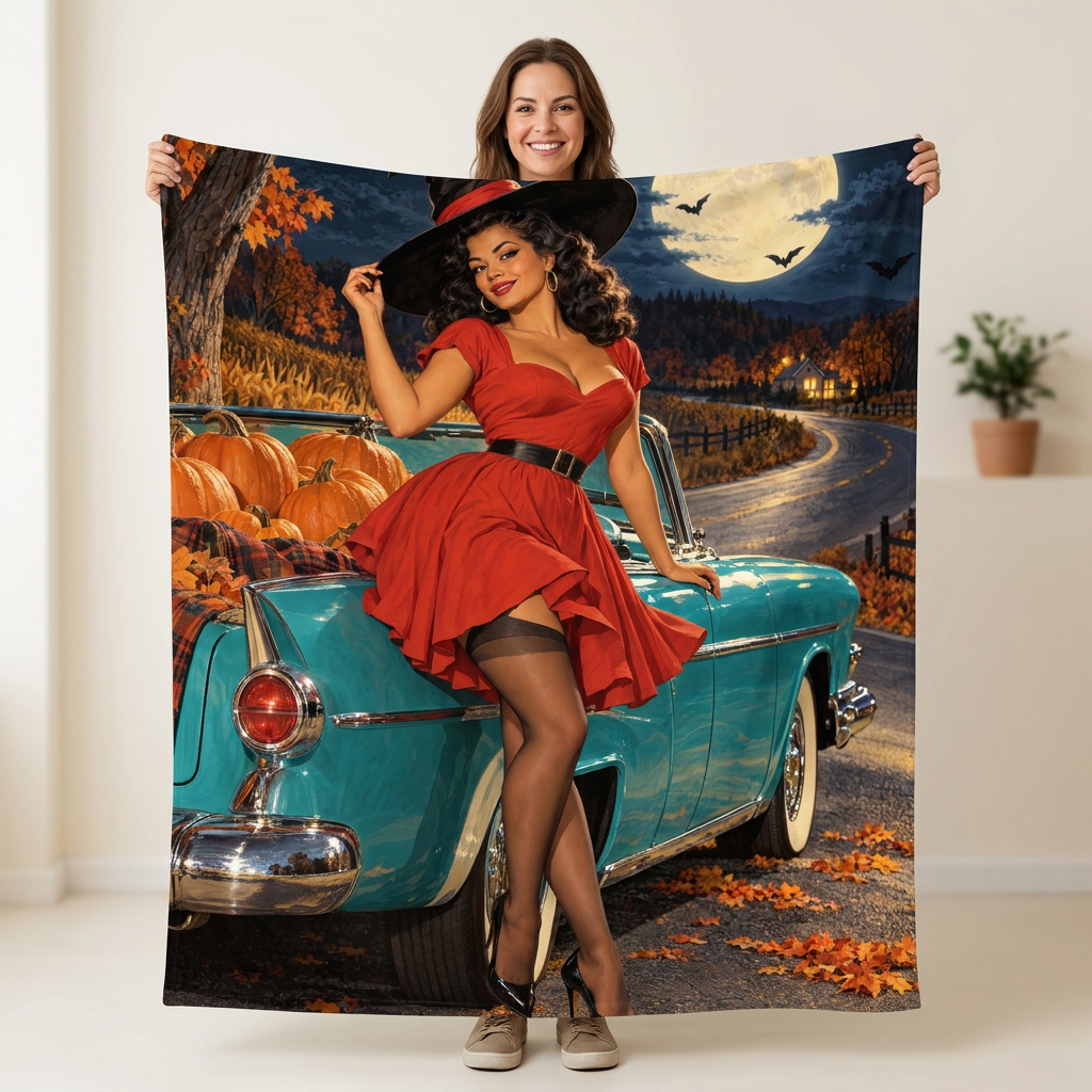 Witch On The Road blanket, held open