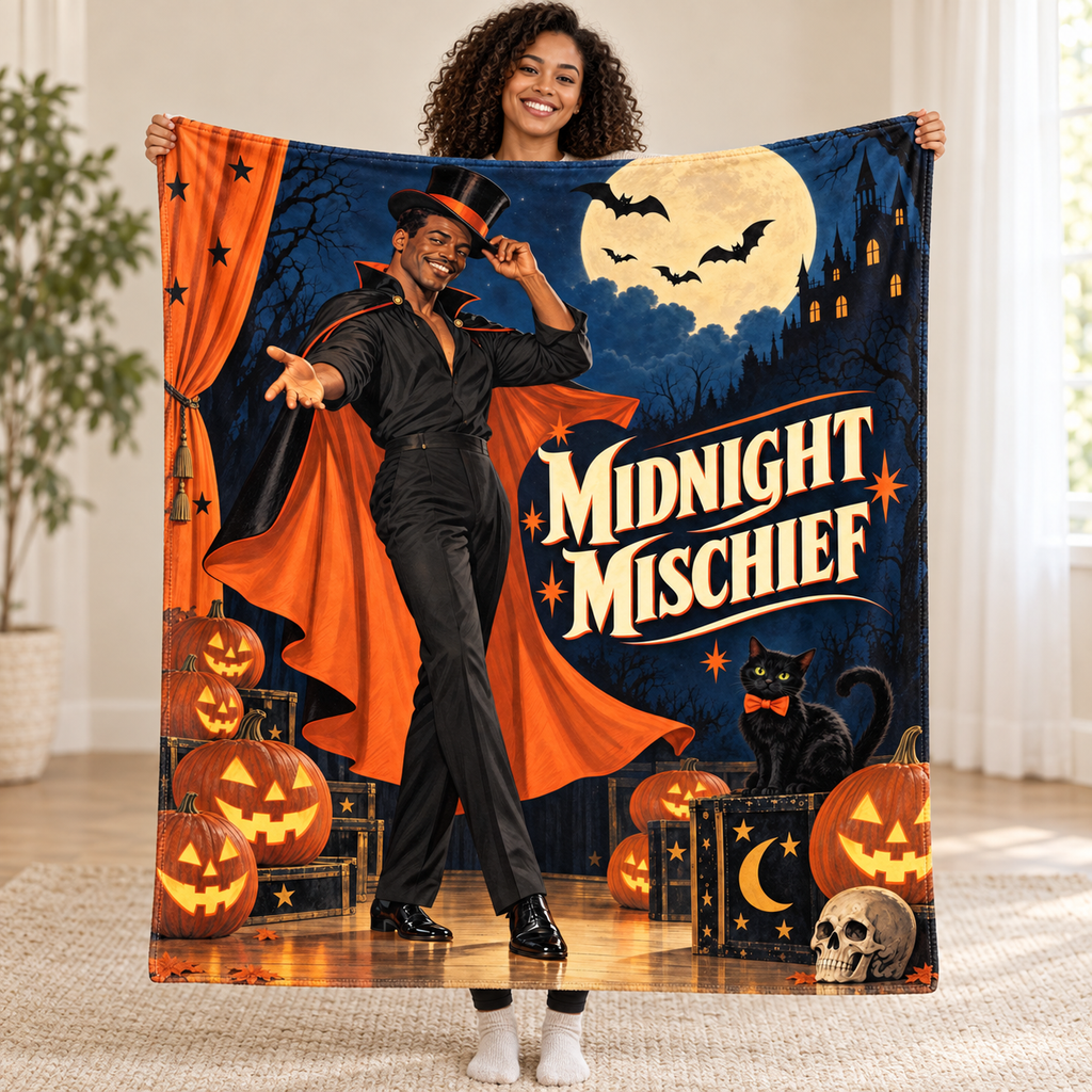 Midnight Mischief blanket, held open