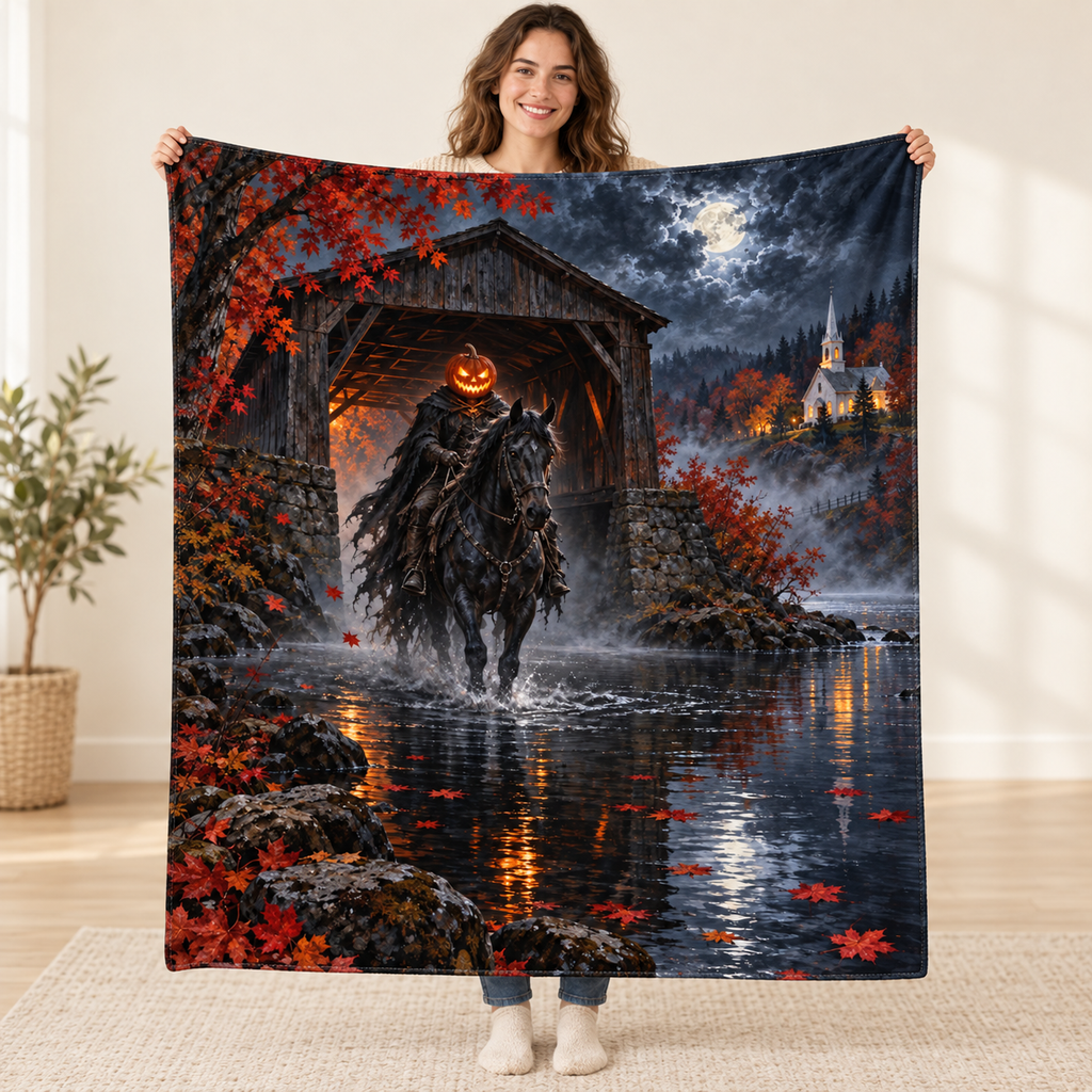 Covered Bridge blanket, held open